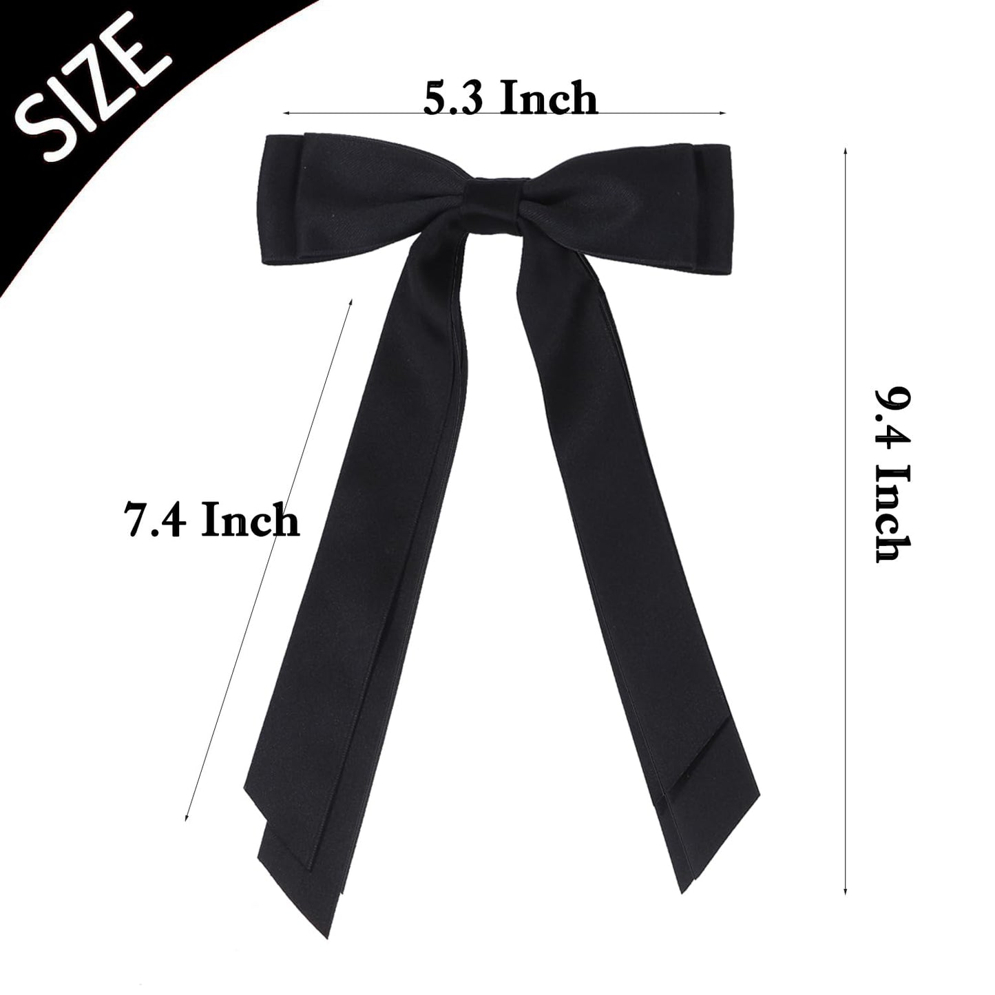 Satin Bow Hair Clips for Women, Silkly Satin Black White Hair Ribbon Bow with Long Tail Hair Accessories for Girls (Black White)