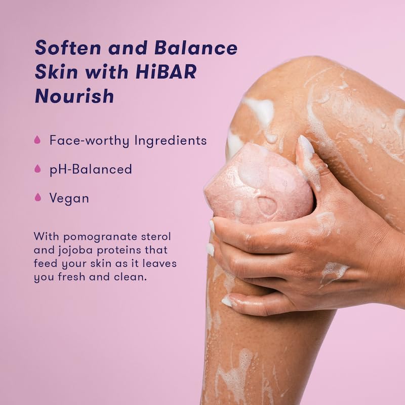 HIBAR - Nourish Solid Body Wash Bar - Replenish & Enrich - With Pomegranate Sterol & Jojoba Protein - Daily Use & Sensitive Skin - Plastic, Paraben & Soap-Free - Vegan - Black Currant + Rose - 1 Bar