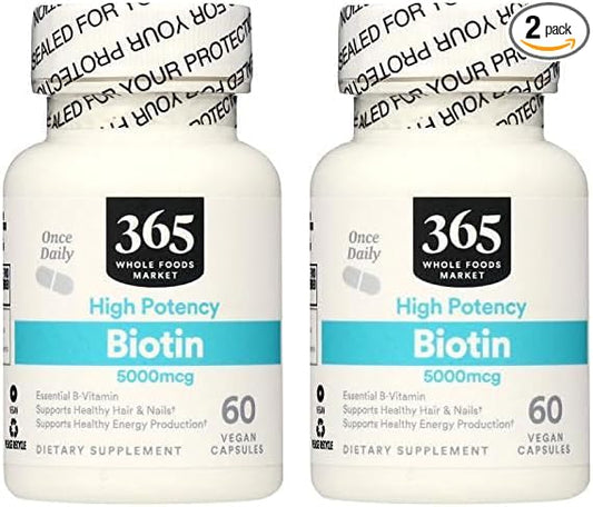 365 by Whole Foods Market, Biotin 5000MCG, 60 Count (Pack of 2)