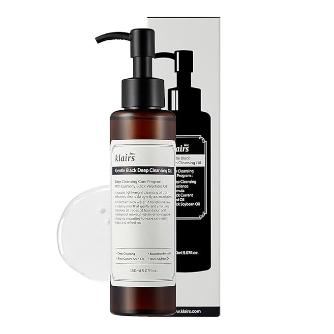 [DearKlairs] Gentle Black Cleansing Oil 5.07 Oz | Composed of natural Vegan. Bean, Sesame, Black Currant Seed oil for gentle, non-irritating cleanser for sensitive skin