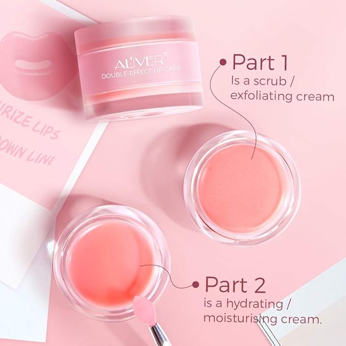 Lip Scrub, Lip Mask and Lip Exfoliator with Double Effect, Lip Sleeping Mask, Repair Lip Mask for Dry, Cracked Lips, Collagen Booster Sleeping Lip Mask Repair Treatment to Restore, Lip Moisturizer for Lip Treatment Care, Lip Repair Balm (Strawberry)