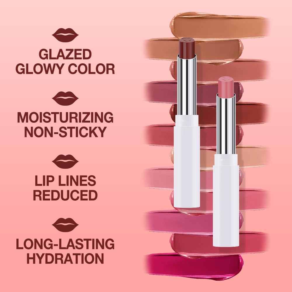 2Pcs Tinted Lip Balm Moisturizing Lipstick – Waterproof Hydrating Matte Lip Balm for Women, Creamy Natural Color Stain for Dry Lips, Soft Matte Finish (#5 Deep Cherry Brown & #08 Alluring Pink)