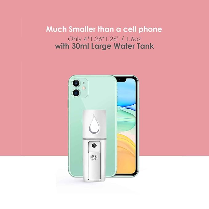GIVERARE 2 Pack Nano Facial Steamer, Handy Mini Mister with Mirror, USB Rechargeable Mist Sprayer, Visual Water Tank Moisturizing&Hydrating for Face, Makeup, Skin Care, Eyelash Extensions-White