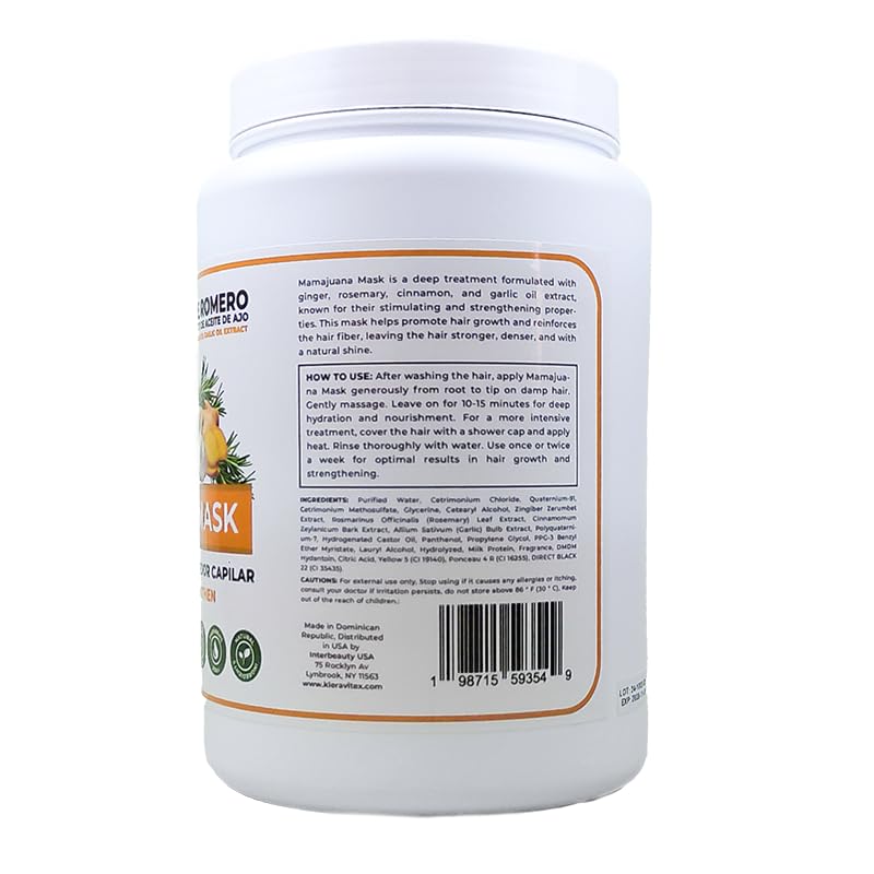 Mamajuana Hair Mask - Deep Treatment with Ginger, Rosemary, Cinnamon & Garlic Oil Extract - Hair Mask for Dry Damaged Hair and Growth, Paraben & Sulfate Free Hair Treatment (60 OZ)