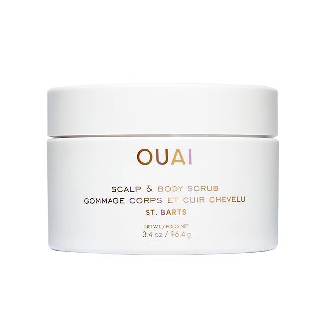 OUAI Scalp & Body Scrub, St. Barts Travel Size - Exfoliating Body Scrub with Sugar & Coconut Oil Blend for Smooth, Moisturized Skin - Gentle Scalp Scrub for Removing Product Build Up (3.4 oz)