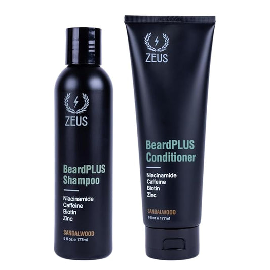 ZEUS BeardPlus Shampoo & Conditioner Beard Wash Set, Premium Beard Wash for Enhanced Growth, Thicker & Stronger Facial Hair with Biotin & Caffeine (Made in USA)