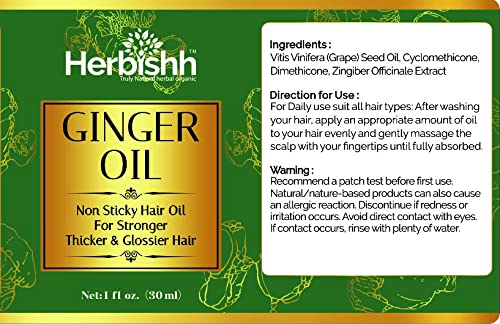 Herbishh Ginger Essential Oil (2 x 30ml) for Hair Growth, Non Sticky, Hair Growth Serum Oil for Thicker, Strong and Glossier Hair, with Dropper