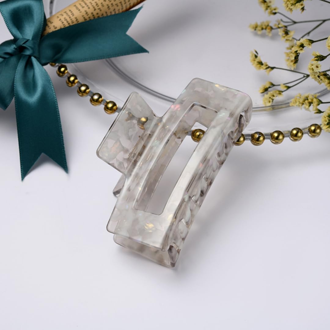 3 inch Hair Claw Clips Cutout Tortoise Shell Celluloid Jaw Clip French Design Rectangle Claw Clamp for Thin, Curly, Thick Hair Non Slip Banana Clips for Women Ladies Mother (2 Pack)