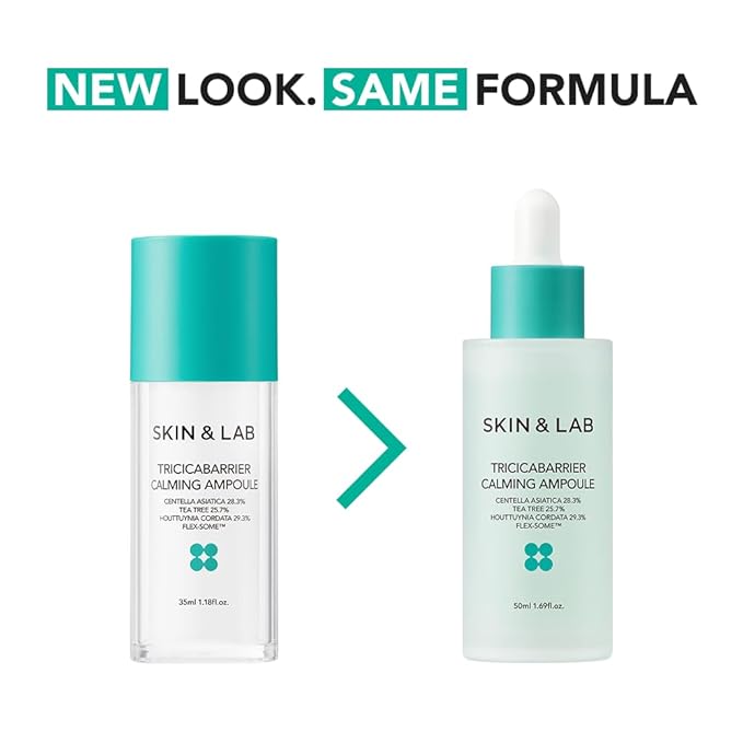 [SKIN&LAB] Tricicabarrier Calming Ampoule | Daily Facial Serum | Contains Centella Asiatica, Tea Tree and Houttuynia Cordata | Calming Sensitive, Oily Acne-Prone Skin | 1.18 Fl Oz
