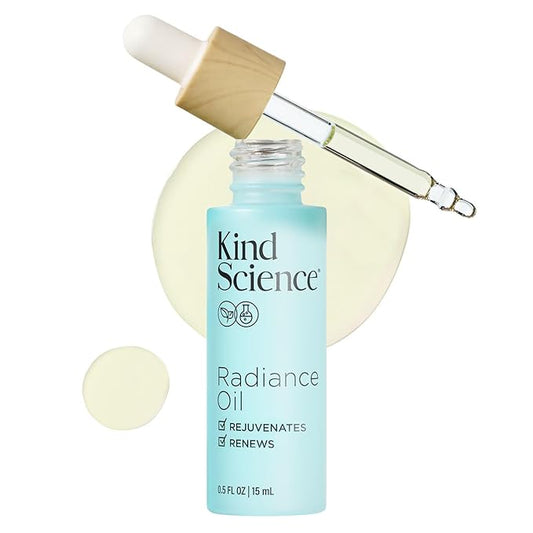 Kind Science Radiance Face Oil - Hydrating with Vitamin E, C & A, Bakuchiol, Jojoba & Moringa Oil - Anti Aging to Give Skin a Fresh, Dewy Look - Vegan, Paraben Free, Cruelty Free, 0.5 fl oz