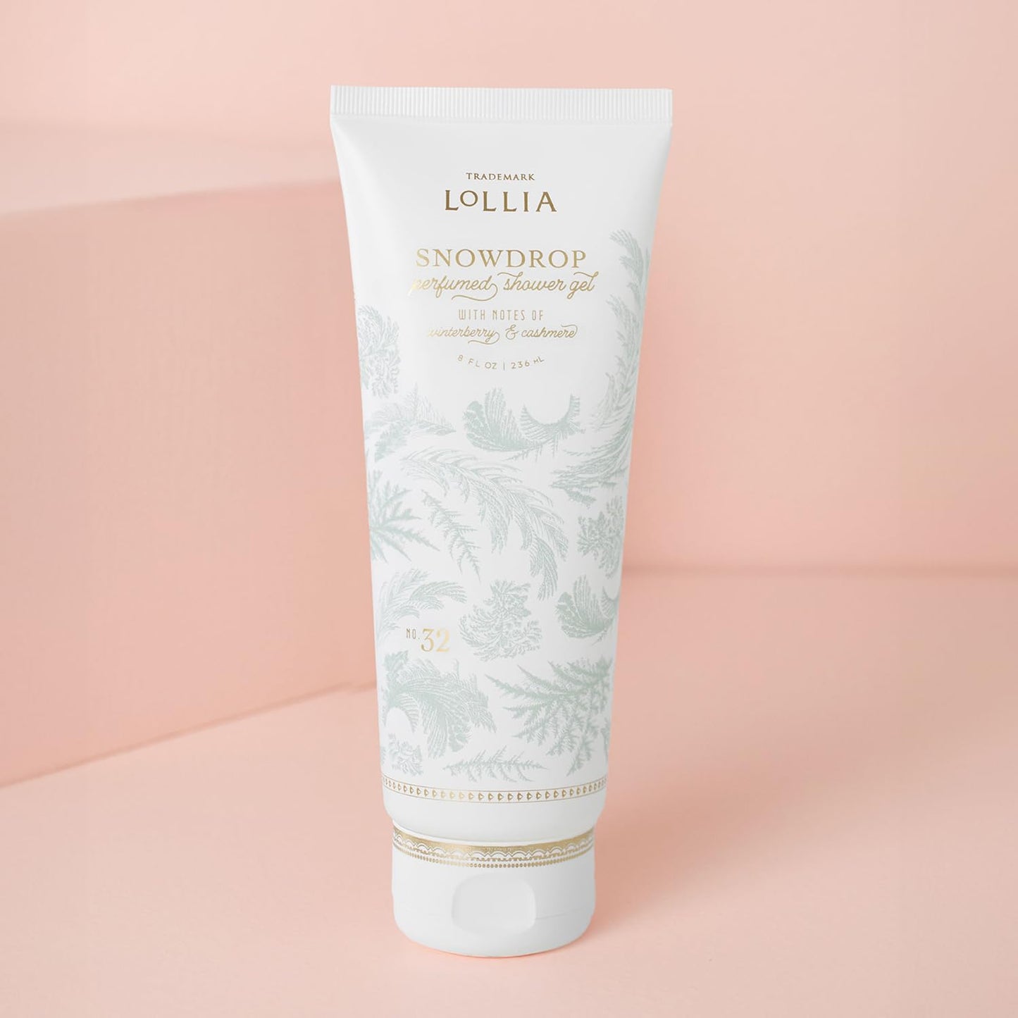 LOLLIA Snowdrop Shower Gel, 8 fl oz, 236 ml, Winterberry & Cashmere Fragrance, Luxury Shea Hydrating Women's Body Wash, Delicate & Relaxing Scented Bath Soap