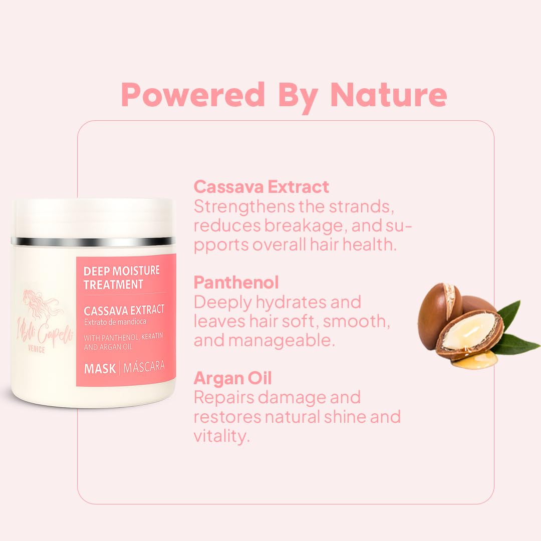 I Belli Capelli Venice Cassava Extract & Argan Oil Hair Mask - Anti-Frizz Keratin Hair Treatment for Dry Damaged Hair - Anti Breakage Hair Products for Women, Moisturizing, Repairing - 2x 17.6oz