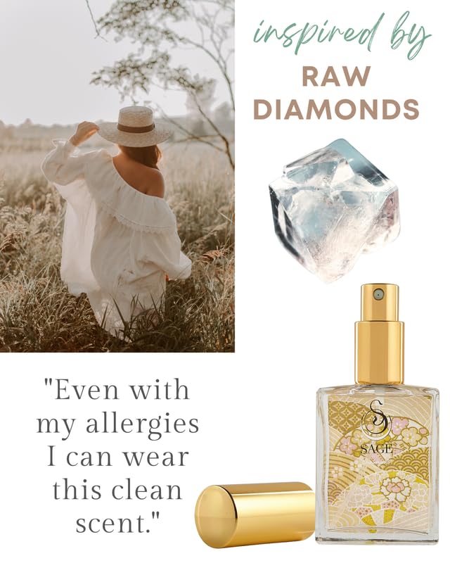 The Sage Lifestyle Diamond Spray Perfume, Sandalwood, Amber, Musk for Women, Luxury Long Lasting Scent, Vegan & Cruelty Free, Made in USA, 2 oz Travel Size Perfume
