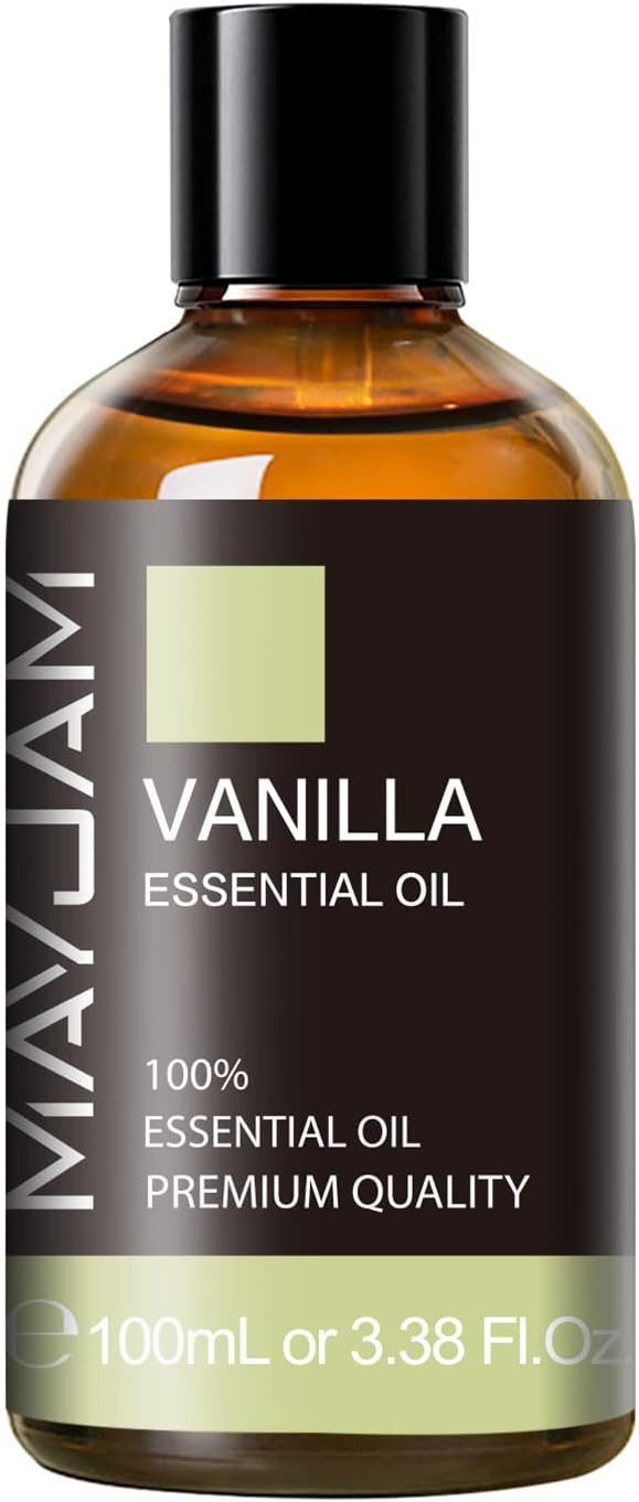 Vanilla Essential Oil 100ml, MAYJAM Premium Essential Oils for Aromatherapy, Diffuser, Soap Making, Candle Making, Large Bottle Vanilla Oil with Gift Box(3.38fl.oz)
