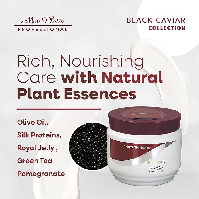 Mon Platin Black Caviar & Silk Protein Hair Mask, Total Repair Shampoo & Serum Bundle – Deep Conditioning, Color-Safe Care for Dry, Damaged Hair with Intense Moisture & Shine Protection