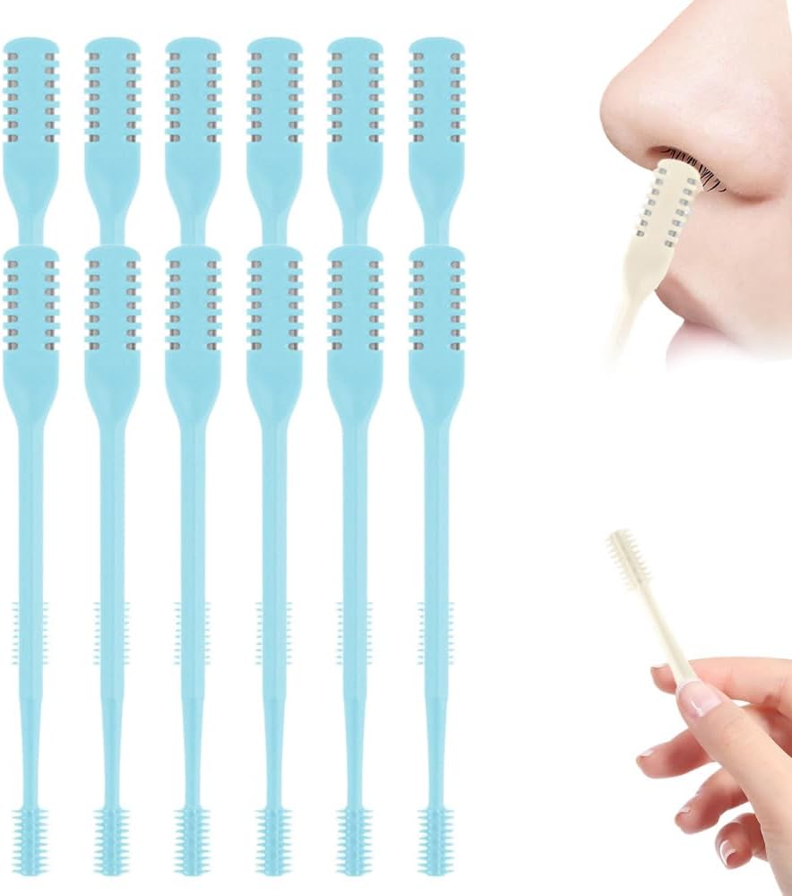 2025 Upgraded Nasal Hair Cutter, 2-in-1 Professional Nostril Hair Remover Tool, Sharp & Safe Double Sided Knife, 360° Rotating Nose Hairs Removal Trimmer Travel Essentials (Blue, 12PCS)