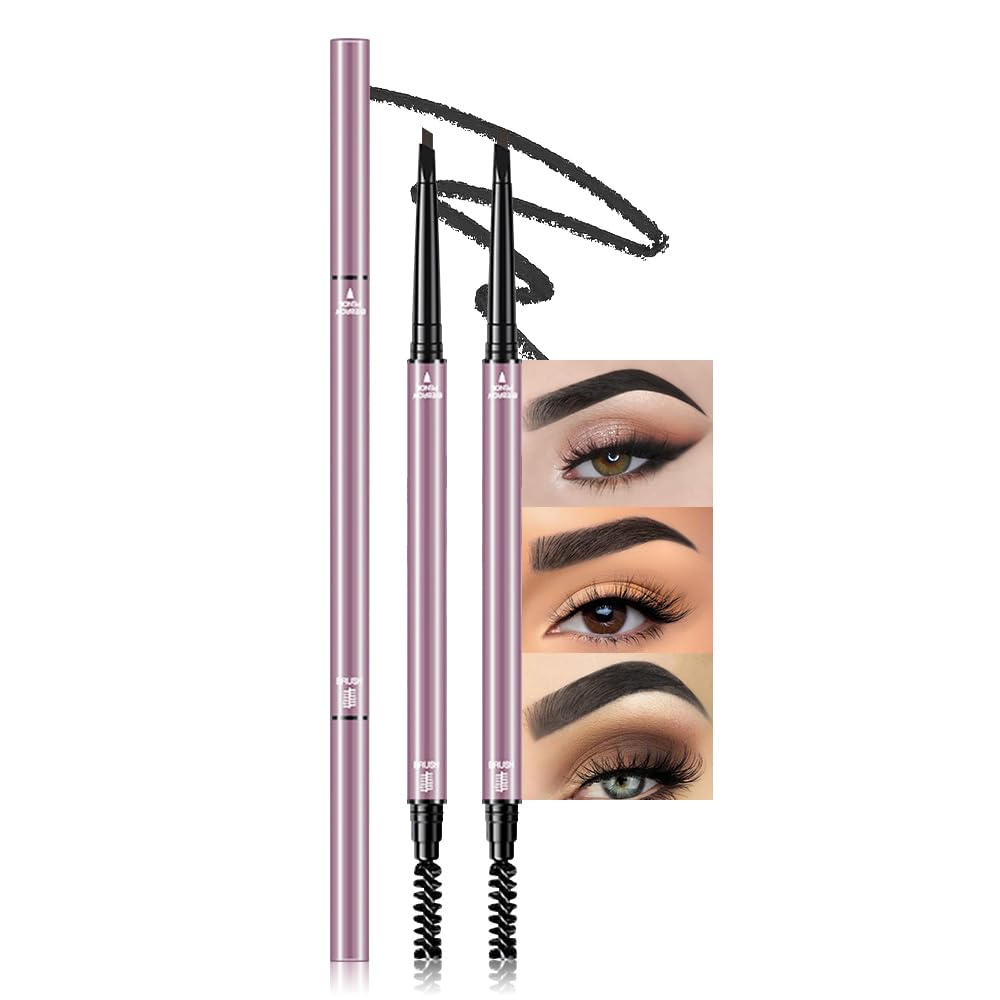 3 Pcs Black Eyebrow Pencils for Women,with Spoolie Brush,Eyebrow Pencil Soft Textured,Waterproof Sweat-proof for Fills in Sparse Areas and Gaps Create a Natural Eye Brow,Vegan & Cruelty-Free