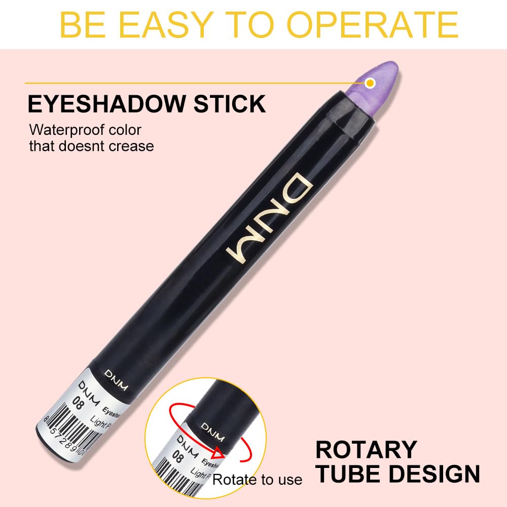 8Pcs Cream Eye Shadow Brightener Sticks Set for Eyes, Desert Mocha Beige Gold Light Purple Pink Sky Dazzling Blue Geen, Halloween Makeup, Matte Shimmer Eye Shadow Pencil Pen Crayon Waterproof 02