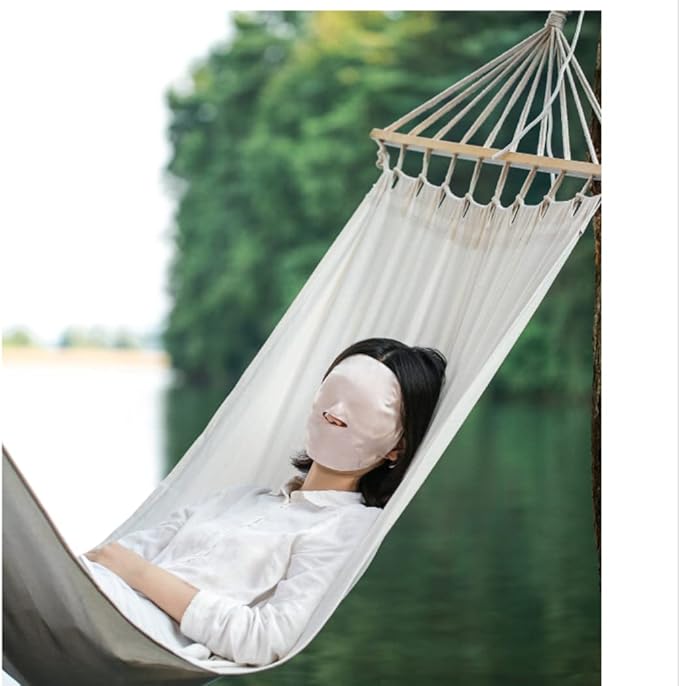 100% Silk Sleep Mask Modern Full Face Sleep Mask Soft Comfortable A Good Night’s Sleep Eye Mask with Adjustable Strap (Beige)
