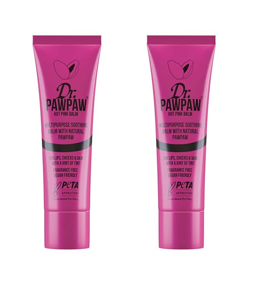 Dr. PawPaw Hot Pink Multipurpose Tinted Set - Lip Moisturizer with Buildable Color - Natural Tinted Lip Balm - Balm for Sensitive Skin - 2 pc