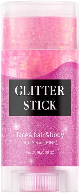 Pink Face Glitter Stick,Holographic Sequins Paint Sparkling Body Glitter Gel Makeup for Women. (Pink face Glitter Stick)