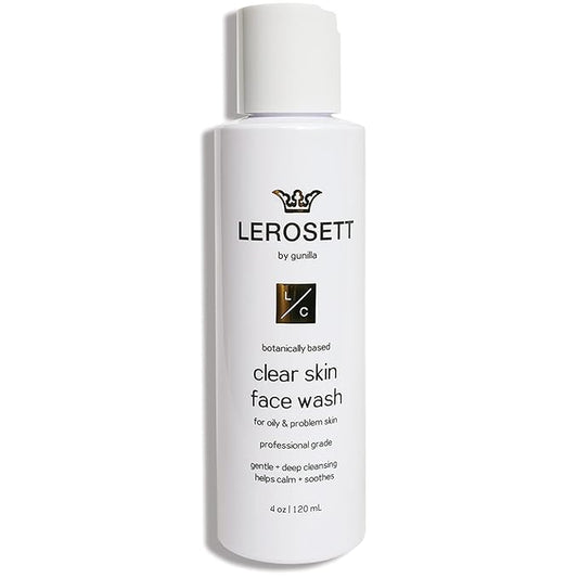 LEROSETT® Clear Skin Face Wash – Gentle Gel Cleanser with 60% Aloe-Rich Botanicals, 4% Glycolic Acid & Vit-E Microbeads – Fights Breakouts, Unclogs Pores, Balances Oil – Spa-Grade, Vegan – 4oz
