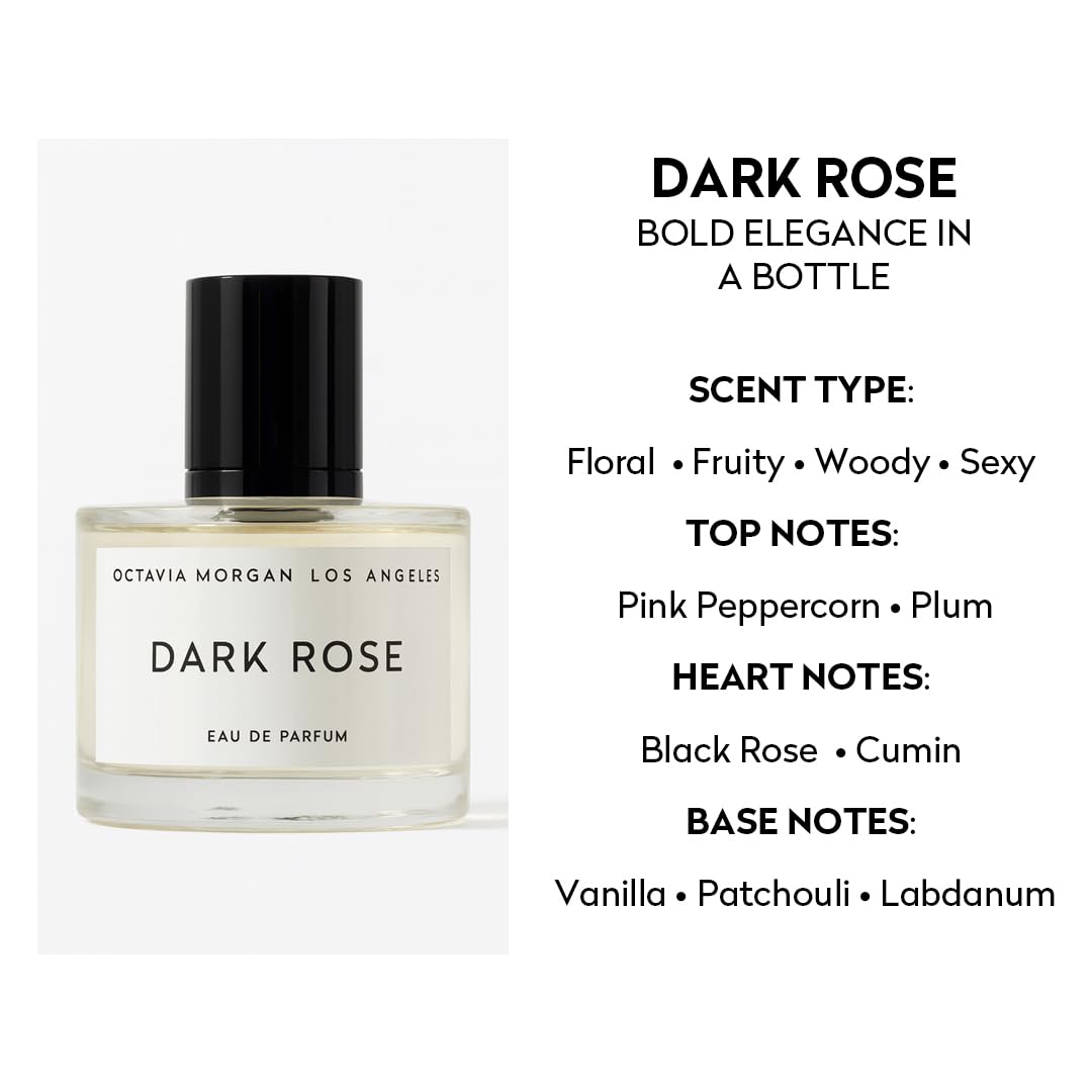 OCTAVIA MORGAN DARK ROSE Eau de Parfum – Bold Floral Fruity Woody Fragrance for All | Long-Lasting Gender-Inclusive Scent with Pink Peppercorn, Black Rose & Plum | 50ML