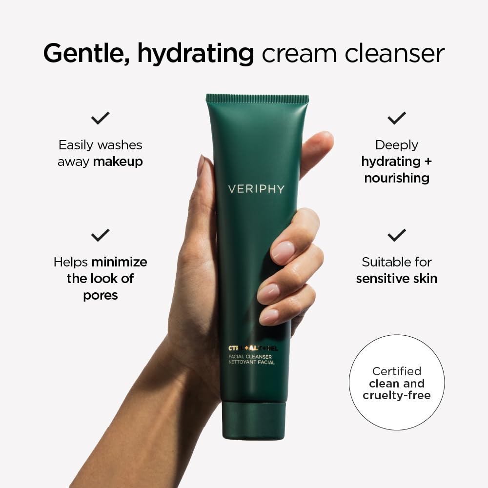 Veriphy CTRL+ALT+DEL Facial Cleanser – Hydrating Cream Cleanser with Hemp Seed Oil, Cucumber & Jojoba – Removes Makeup & Impurities – 150mL / 5 fl. oz.