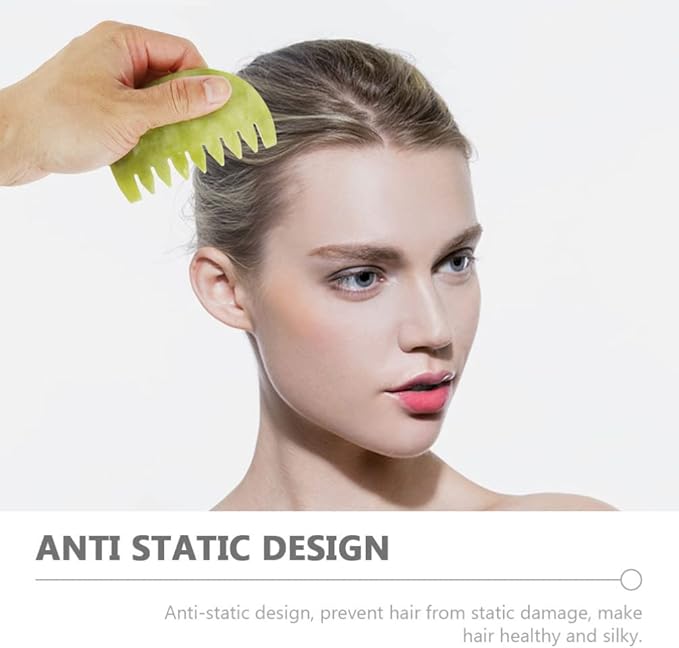 Healifty Jade Stone Massage Comb 2Pcs - Guasha Scalp Comb, Handheld Gua Sha Scraping Massage Tool for Head Caring, Relax (Olive Green)
