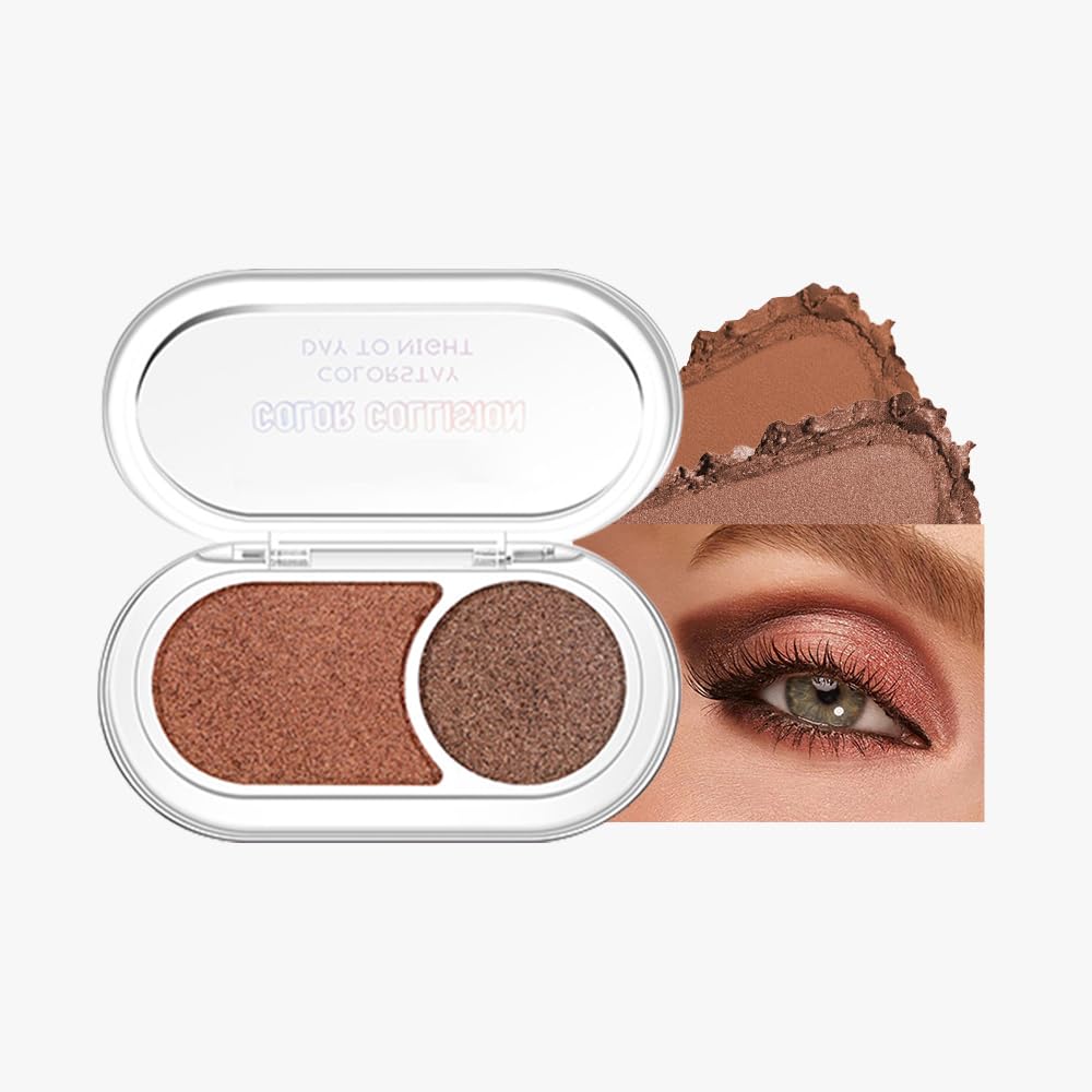 Dual-Color Pearl Eyeshadow Palette – High Pigment Shimmer Eyeshadow Duo,Brown & Brownish Red Shimmer Eye shadow , Silky Blendable Texture, Waterproof Long-Lasting Eye Makeup for Daily & Glam Looks 03#