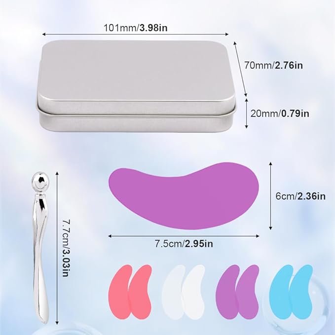 Bibabala Under Eye Patches Silicone Patch Set With Case Cream Applicator Reusable Silicone(Transparent Pink Blue Purple)