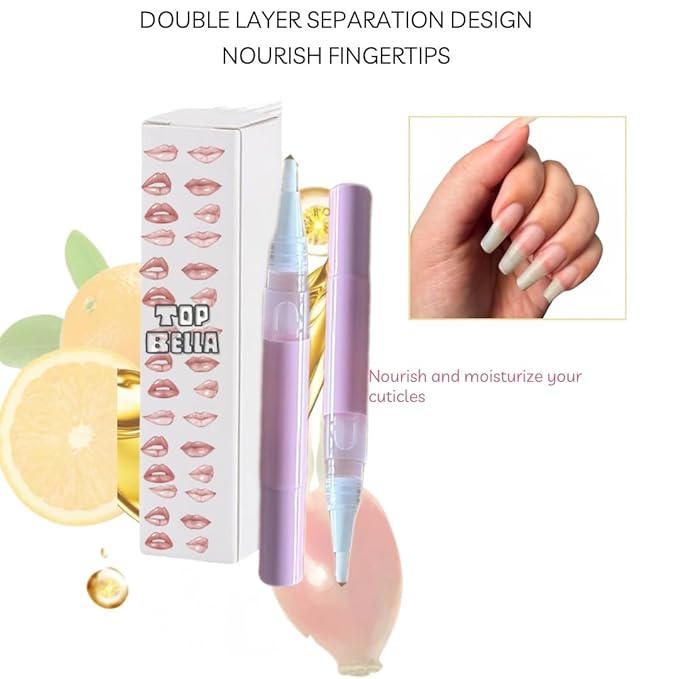 Vegan Natural Instant Growth Fast Growing Cuticle Oil Pen Nail Grower Nail Treatment for Dry, Damaged Cuticles Nail Grower Nail Strengther for Damaged Nails Refillable with Vitamin E, Jojoba Oil