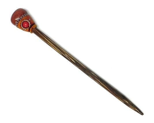 Mia Jewel Shop - Natural Tumbled Healing Gemstone Crystal Chonta Wooden Hair Sticks – Handmade Hair Sticks for Women | Hair Pins Boho Reiki Accessories, Fashion Gifts (Brown Goldstone)