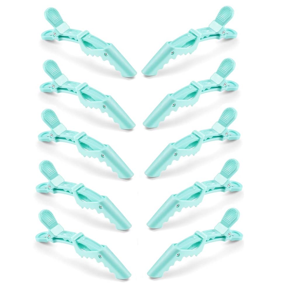 10pcs/set Multicolor Croc Clips Transparent Plastic Hairdresser Clip Hair Styling Sectioning Barrettes Professional Non Slip Alligator Clips Salon DIY Accessories Hairpins (10pcs-Cyan)