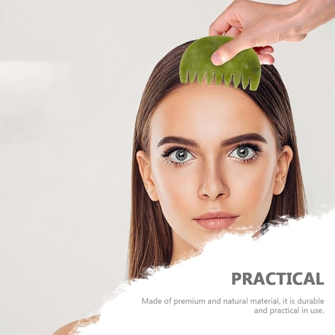 Healifty Jade Stone Massage Comb 2Pcs - Guasha Scalp Comb, Handheld Gua Sha Scraping Massage Tool for Head Caring, Relax (Olive Green)