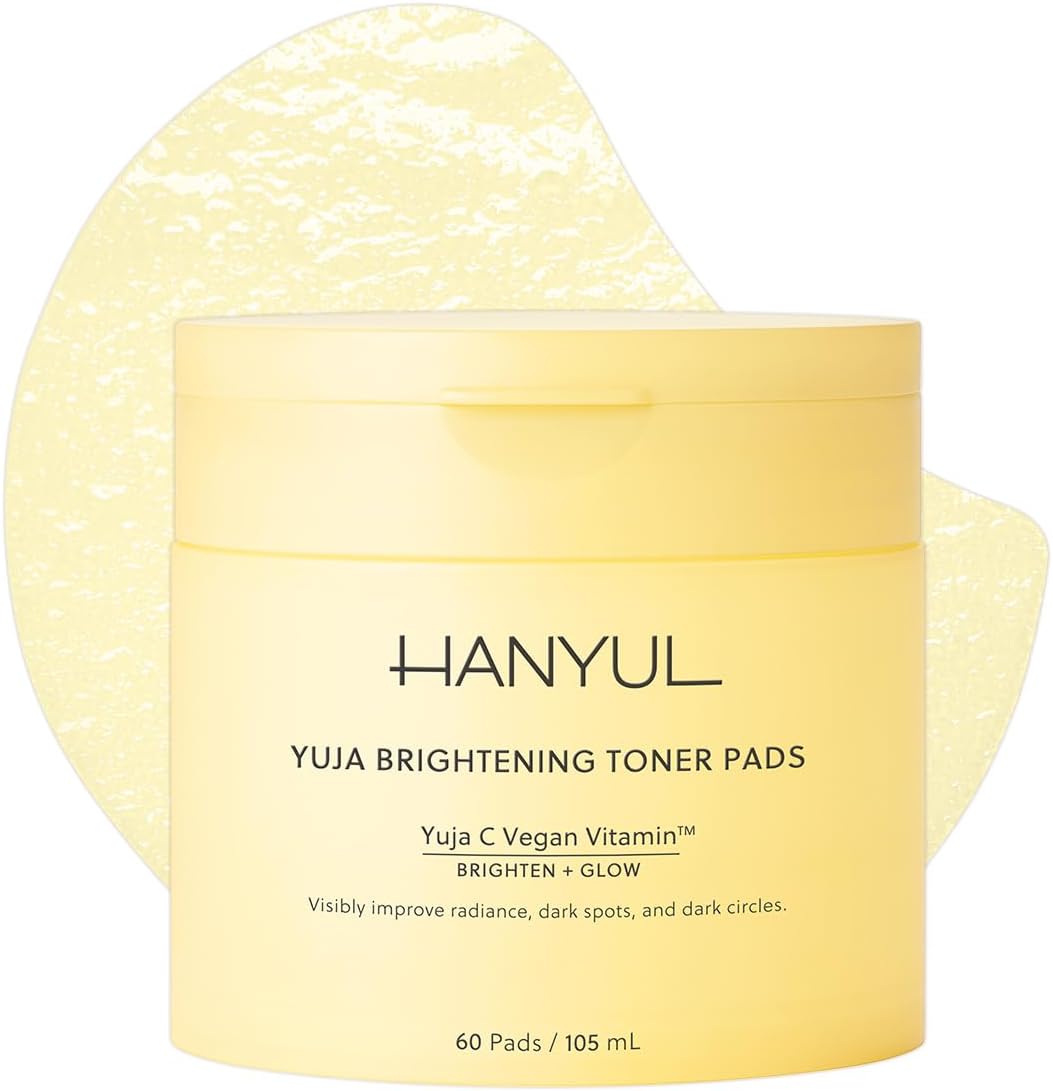 HANYUL Yuja Toner Pads | Korean Yuzu with Vitamin C & 5% Niacinamide to Visibly Brighten Dark Circles, Dark Spots, Even Tone, Glow Boosting for Face & Undereyes, 60 Sheets