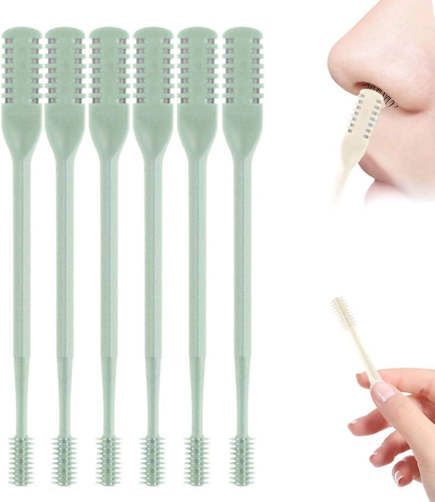 2025 Upgraded Nasal Hair Cutter, 2-in-1 Professional Nostril Hair Remover Tool, Sharp & Safe Double Sided Knife, 360° Rotating Nose Hairs Removal Trimmer Travel Essentials (Green, 6PCS)