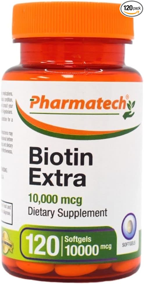 Biotin Vitamin for Hair Growth, Biotin 10000mcg, Improves Skin and Nails Quality, Vitamin B7, Supplement for Women, Gluten Free, 120 Softgels