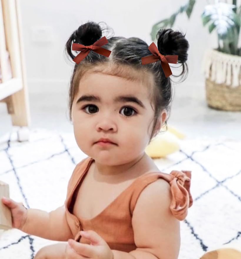 24 PCS Small Hair Ribbon Bow Clips for Women, Girls, Teens, Toddlers, Baby, Romantic Red Blue Green Brown Coquette Barertte Hair Clips Accessories