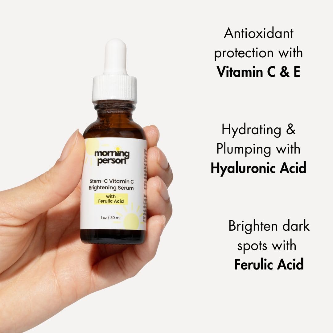 Stem-C Vitamin C Brightening Serum with Ferulic Acid, Vitamin E and Hyaluronic Acid - Improves Dark Spots And Uneven Skin Tone - Hydrating And Nourishing