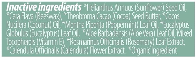 USDA Organic Lip Balm, Eucalyptus Mint with SPF 15, Beeswax, Coconut Oil, Vitamin E & Aloe Vera, 2-Pack (0.15 oz each)