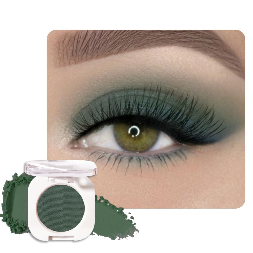 Single Matte Eye Shadow Palette Makeup, Forest Green Matte Eyeshadow for Older Women Halloween Birthday Party Wear, Monochrome Eye Shadow Makeup, Pigmented Waterproof Sombras Para Ojos, 16