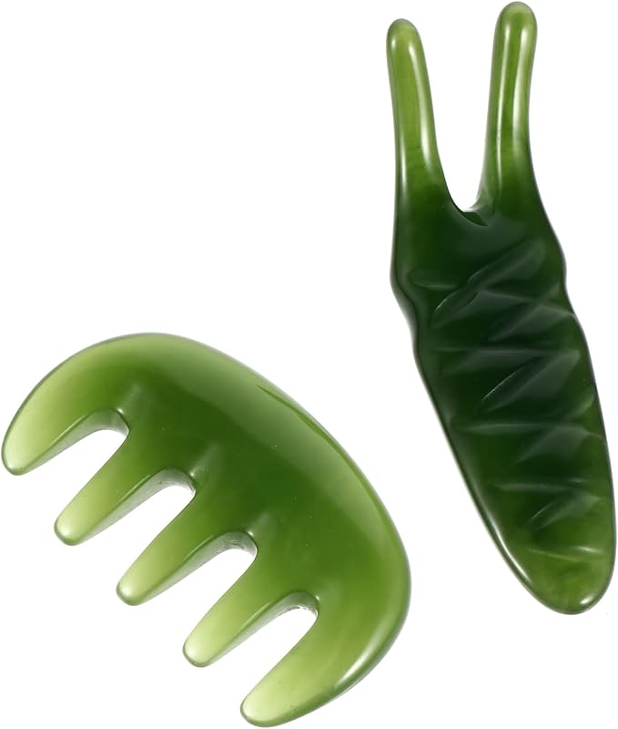 Healifty 2 Pcs Resin Massage Comb Guasha Scalp Comb Handheld Gua Sha Scraping Massage Tool for Head Caring, Relax (Green)