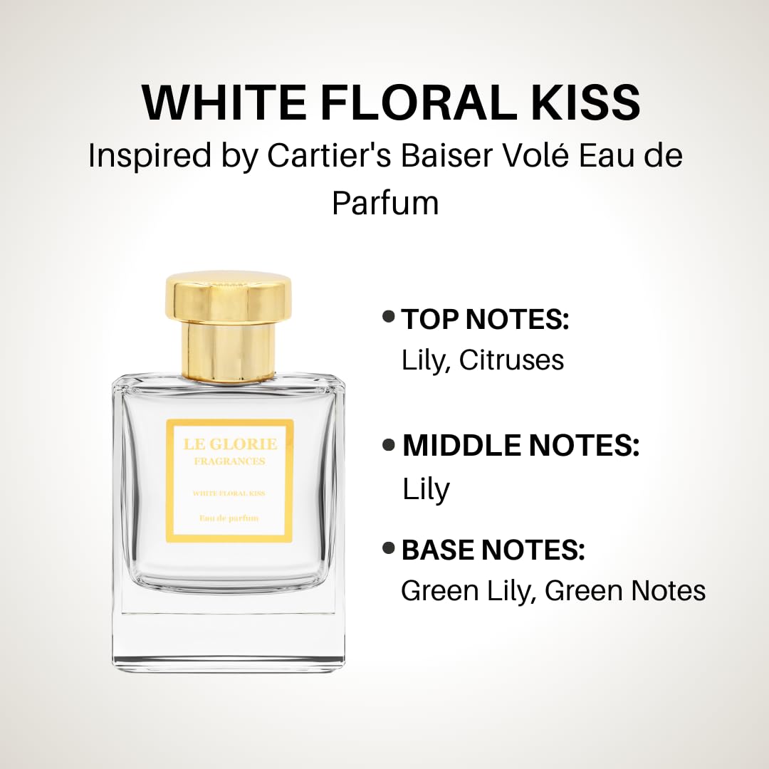 Inspired by C*RTIER Baiser Volé Eau de Parfum, White Floral Kiss EDP, Long Lasting 12-14 Hours Perfume Spray for Women, All Skin Types, Cruelty Free - 1.7 fl oz 50ml