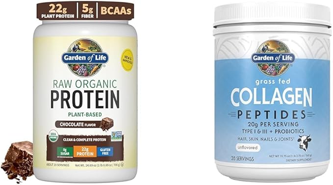 Garden of Life Organic Vegan Chocolate Protein Powder Grass Fed Collagen Peptides Powder – Unflavored Collagen Powder