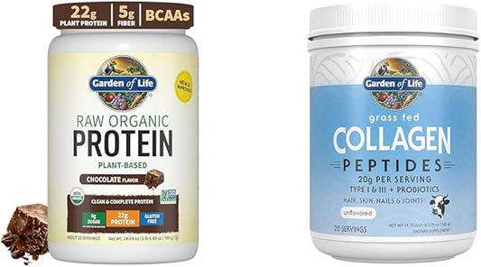 Garden of Life Organic Vegan Chocolate Protein Powder Grass Fed Collagen Peptides Powder – Unflavored Collagen Powder