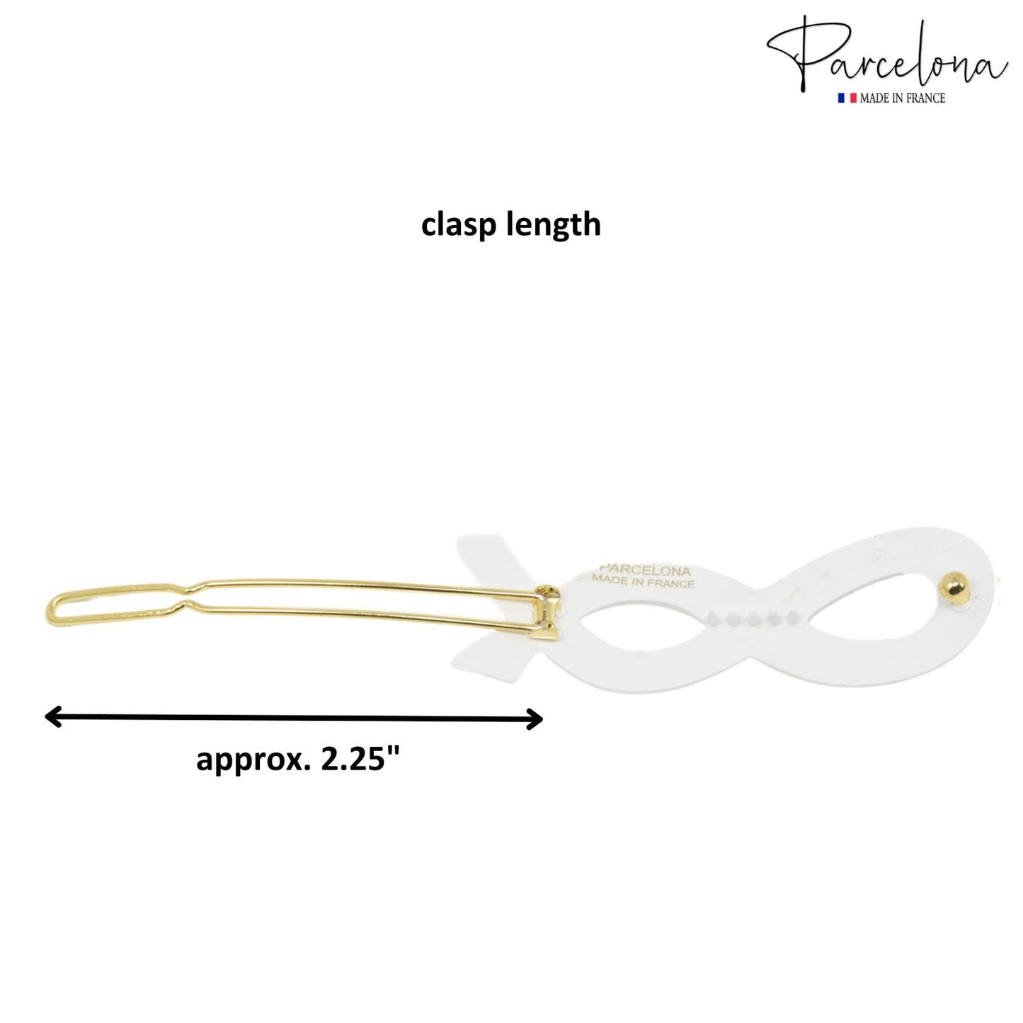 Parcelona French Infinity Ribbon Small 2 1/4" Celluloid French Hair Slides Clips for Women Tige Boule Clasp Girls Side Slide-in Barrette Clip Paris Hair Accessories for Women Strong Hold No Slip Grip Fashion Durable Styling, Made in France (Solid White)