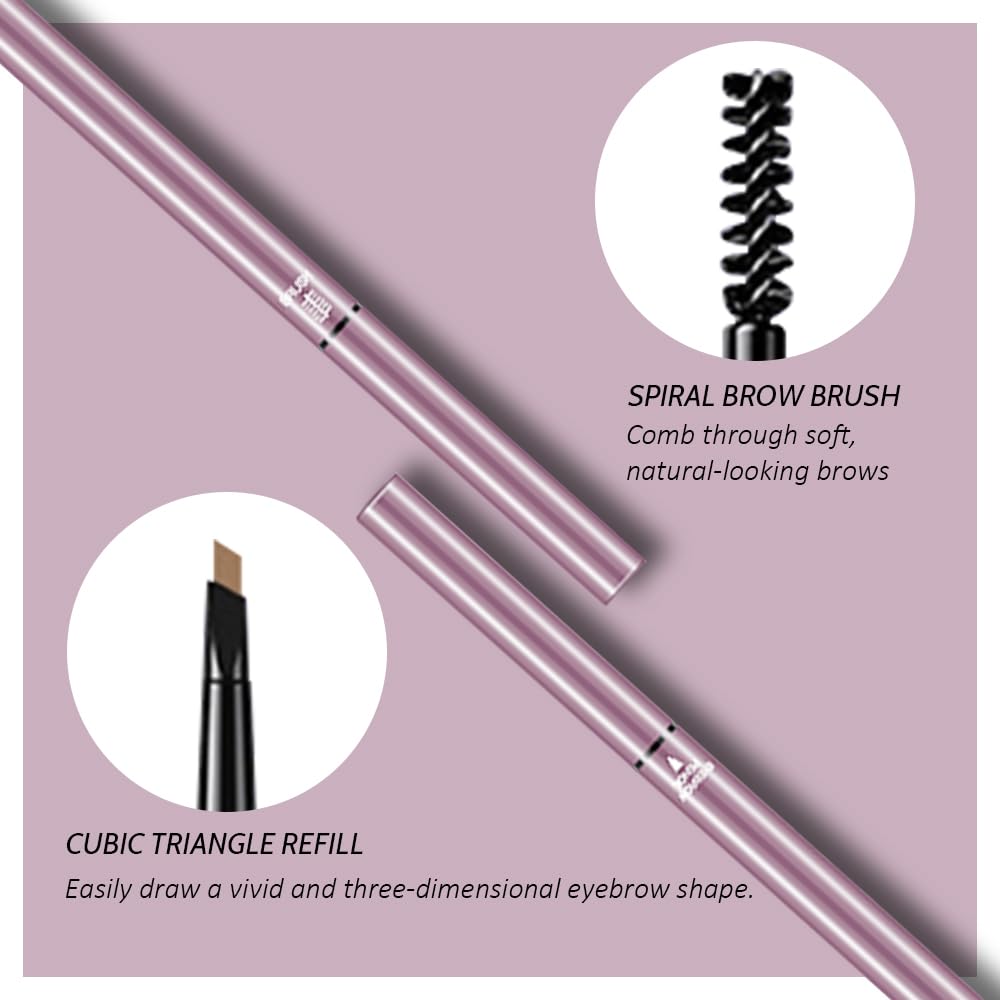 3 Pcs Brown Eyebrow Pencils for Women,with Spoolie Brush,Eyebrow Pencil Soft Textured,Waterproof Sweat-proof for Fills in Sparse Areas and Gaps Create a Natural Eye Brow,Vegan & Cruelty-Free
