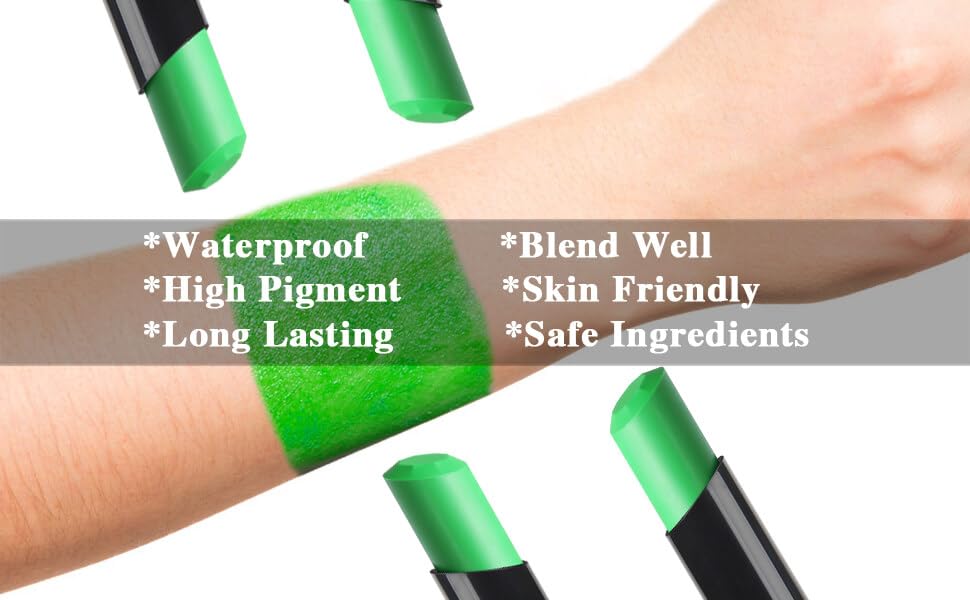 MEICOLY Lime Green Face Body Paint Stick for Halloween SFX Witch Hulk Cosplay Makeup,Elphaba Green Face Paint,Hunting Camo Face Paint,Waterproof Eye Black Stick for Baseball Softball Football Lacrosse