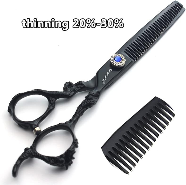 6+7 inch hair stylist barber scissors black plate dragon 440C hairdressing cutting scissors+thinning scissors (5PC)